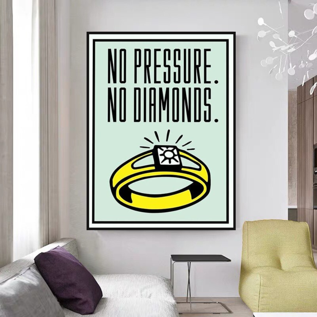 Monopoly No Pressure No Diamonds Card Canvas Wall Art - Vintage Board Game Inspired Home Decor for Living Room, Bedroom & Office