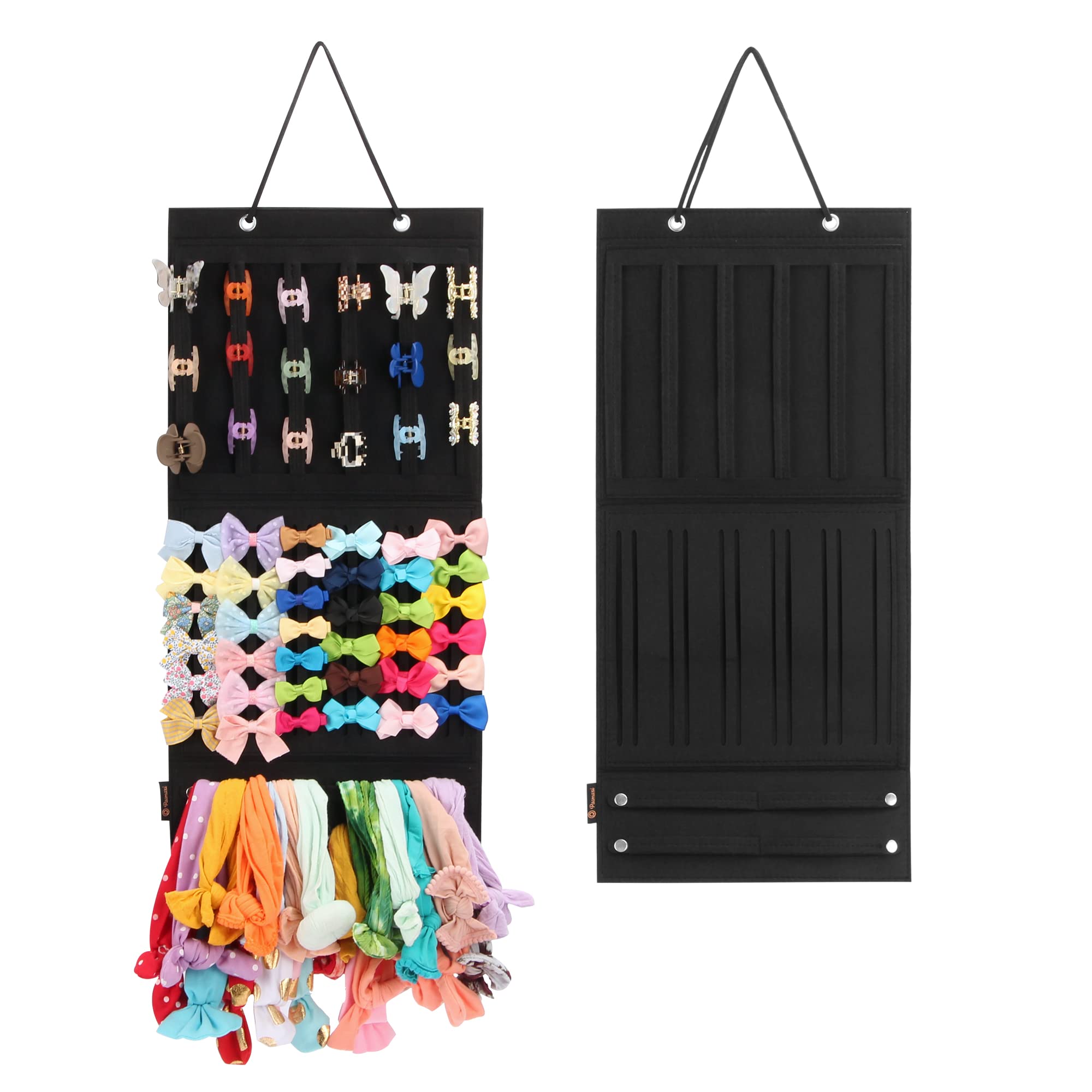 Hanging Hair Claw Clips Organizer for Girls - Wall Mounted Hair Accessory Storage for Clips, Bows & Butterfly Jaw Clips - Perfect for Bedroom, Bathroom, Closet & Dorm Organization (Black)