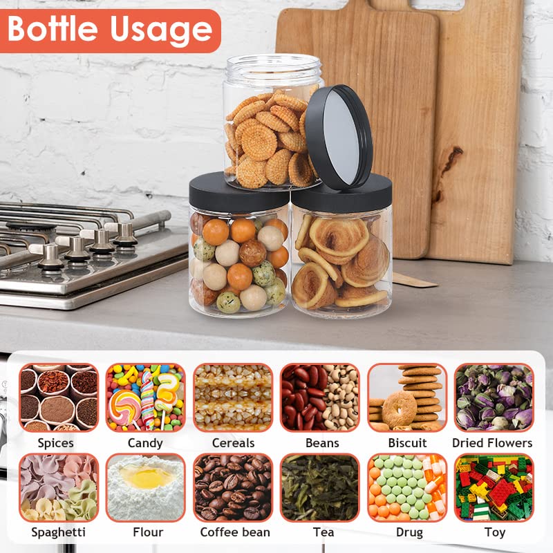 48-Piece 8 oz BPA-Free Plastic Storage Containers with Lids - Leakproof, Airtight, Refillable Clear Jars for Dry Food, Makeup, Slime, Honey & Jam - Ideal for Kitchen Pantry, Bathroom Organization & Craft Supplies