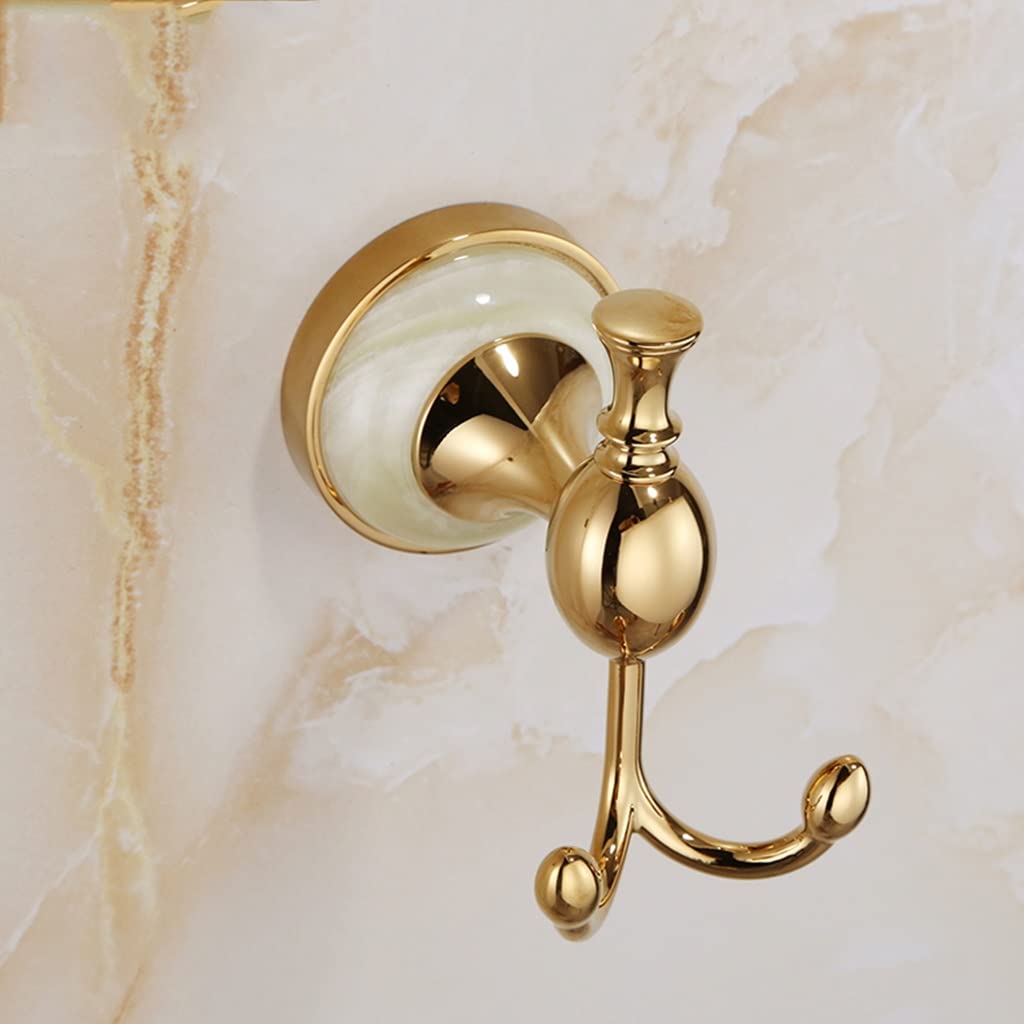 Premium All-Copper Double Layer European Style Bathroom Hardware Set - Golden Jade Towel Bar Rack, Towel Ring, Toilet Paper Holder & Clothes Hook (Set A) - Elegant Bathroom Accessories for Modern Homes & Luxury Hotels