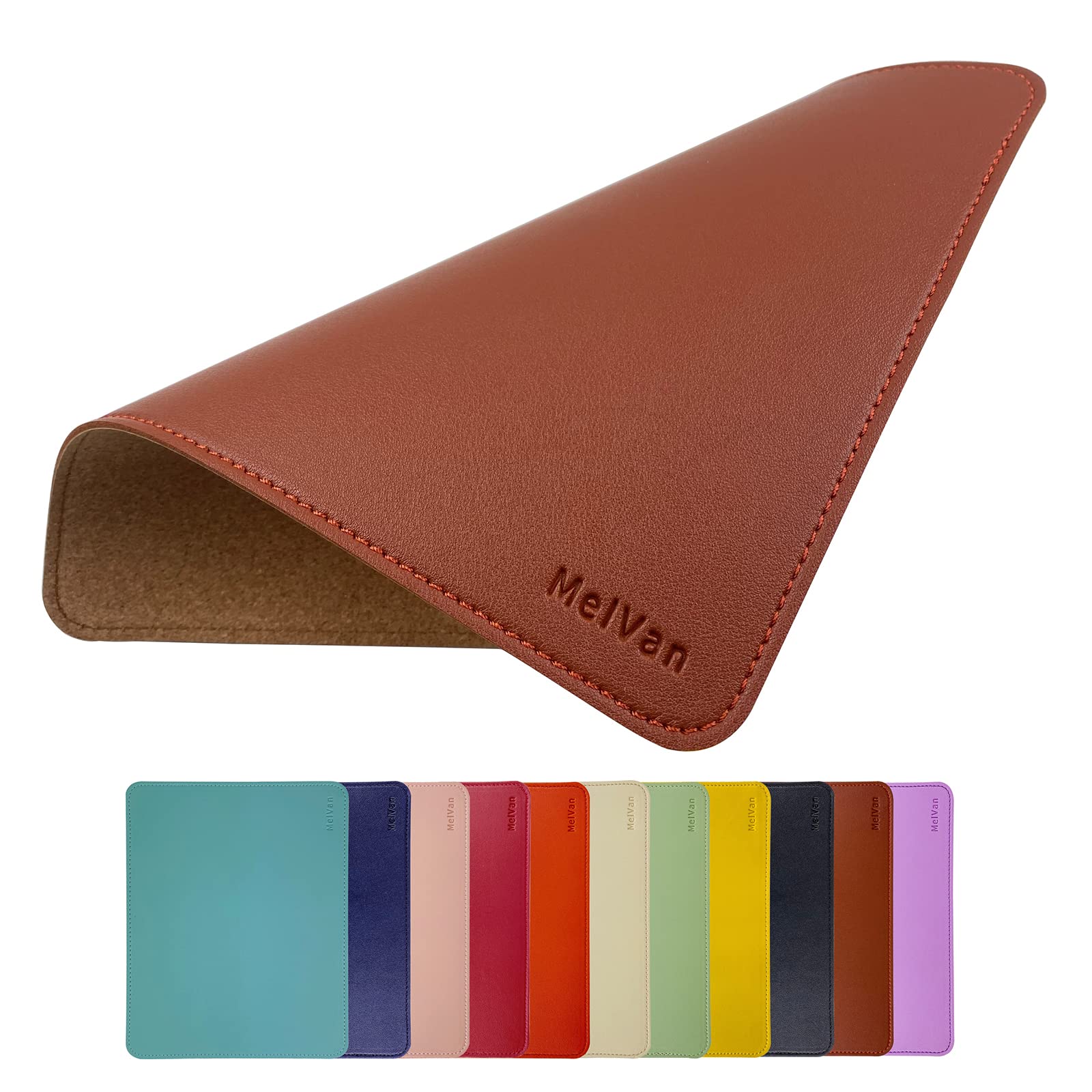 Premium PU Leather Mouse Pad with Stitched Edge - Waterproof Wooden Gaming Mouse Mat for PC, Laptop, Office & Home Use - 10.2