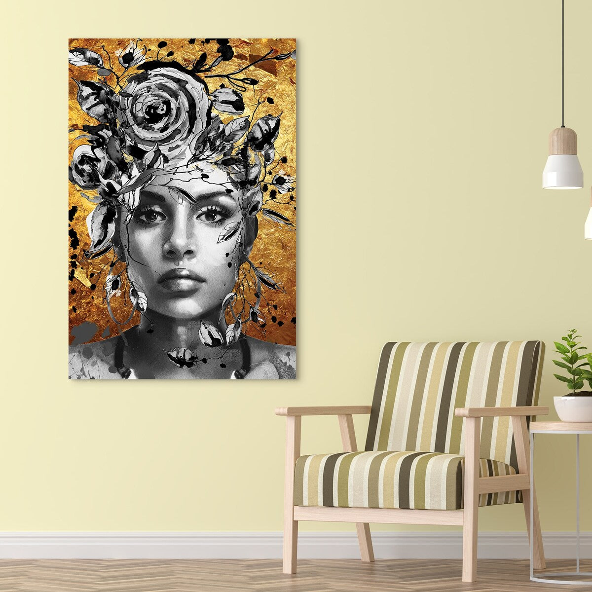Frameless Floating Glass Wall Art - 32x48 Inch Modern Floral & Woman Silhouette Wall Decor - Tempered Glass Panel for Living Room, Bedroom & Office Decor