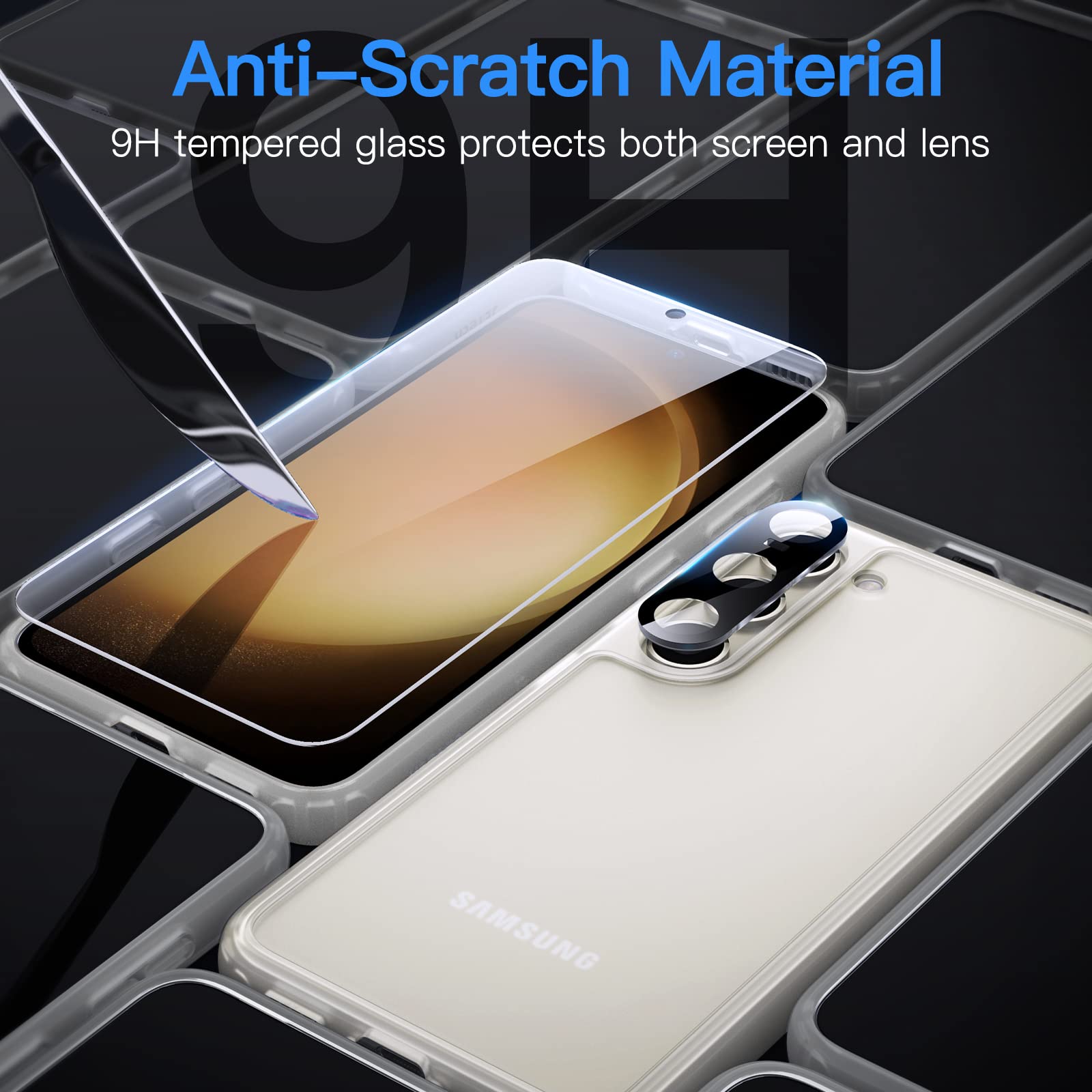 JETech 5-in-1 Matte Case for Samsung Galaxy S23 5G 6.1 Inch - 2 Pack Screen Protector + Camera Lens Protector, Translucent Back Shockproof Phone Cover with Tempered Glass (Frosted Clear) - Perfect for Daily Use, Work & Outdoor Activities