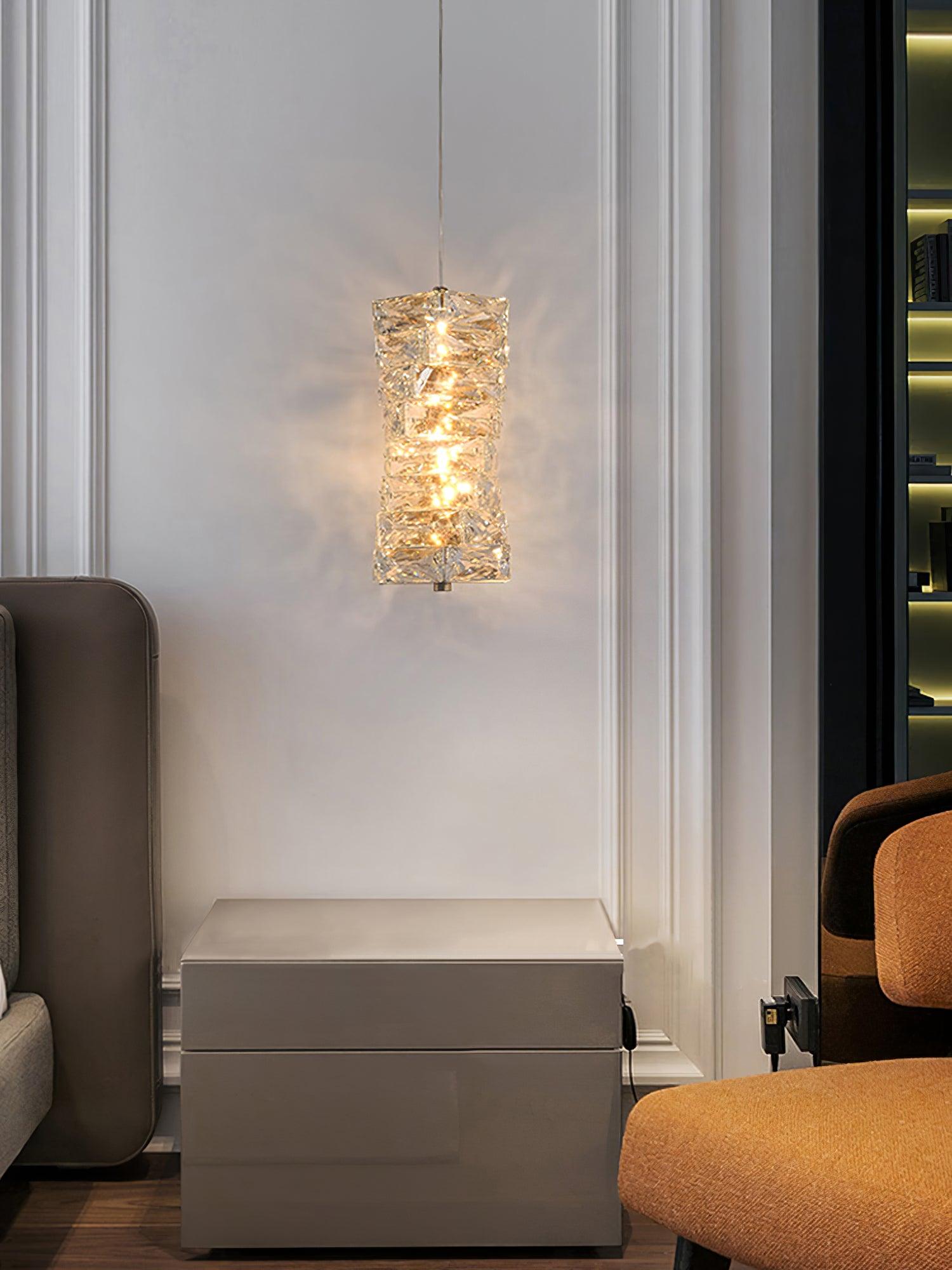 Elegant Crystal Pendant Light - Modern Chandelier for Dining Room, Bedroom & Living Room Decor - Dimmable LED Hanging Lamp for Home & Office Lighting