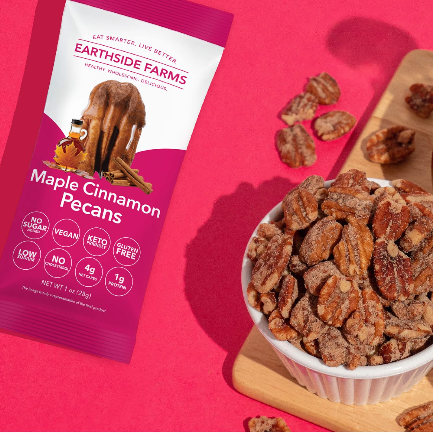 Earthside Farms Maple Cinnamon Pecans - Keto Friendly Candied Nuts Snack Packs | Healthy Trail Mix for Adults | Perfect for Office Snacks, Hiking & Travel