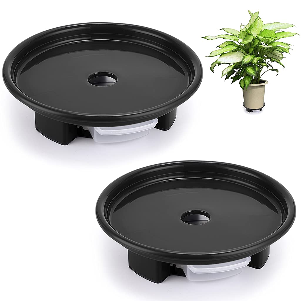 Skelang 8.5 Inch Plant Pot Saucer with Water Catcher - Heavy Duty 44 Lbs Capacity Flower Pot Drip Tray - Pack of 2 Black - Perfect for Indoor/Outdoor Plants, Balcony & Garden Decor