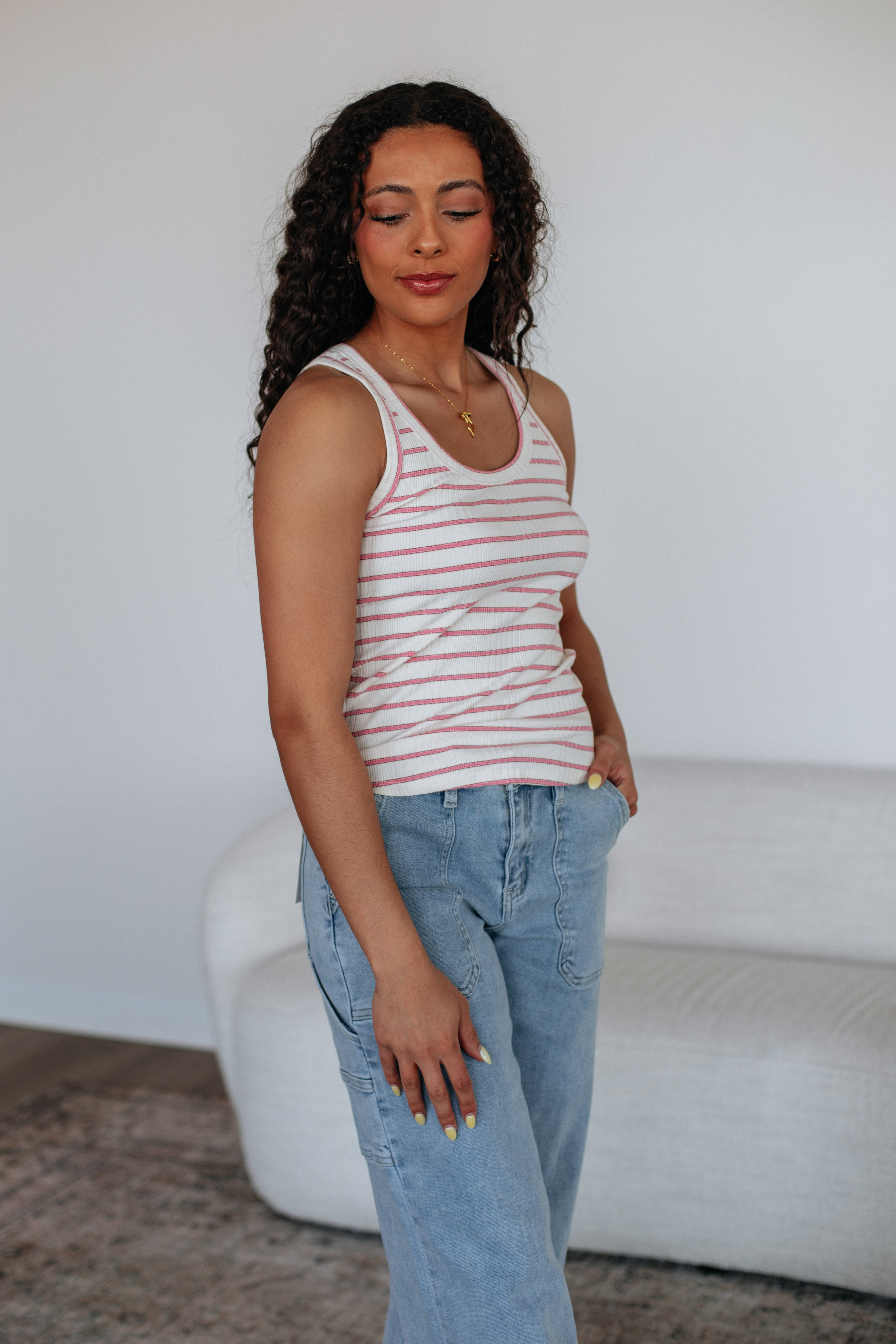 Ansley Striped Tank Top in Blush Mix - Casual Summer Wear for Women | Perfect for Beach, Lounge & Everyday Outfits
