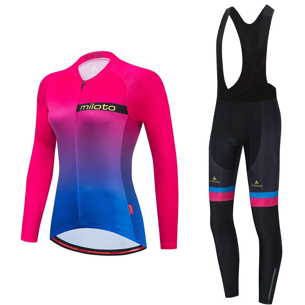 Uriah Women's Cycling Jersey & Bib Pants Set - Long Sleeve Reflective Black - Perfect for Road Biking, Commuting & Outdoor Sports
