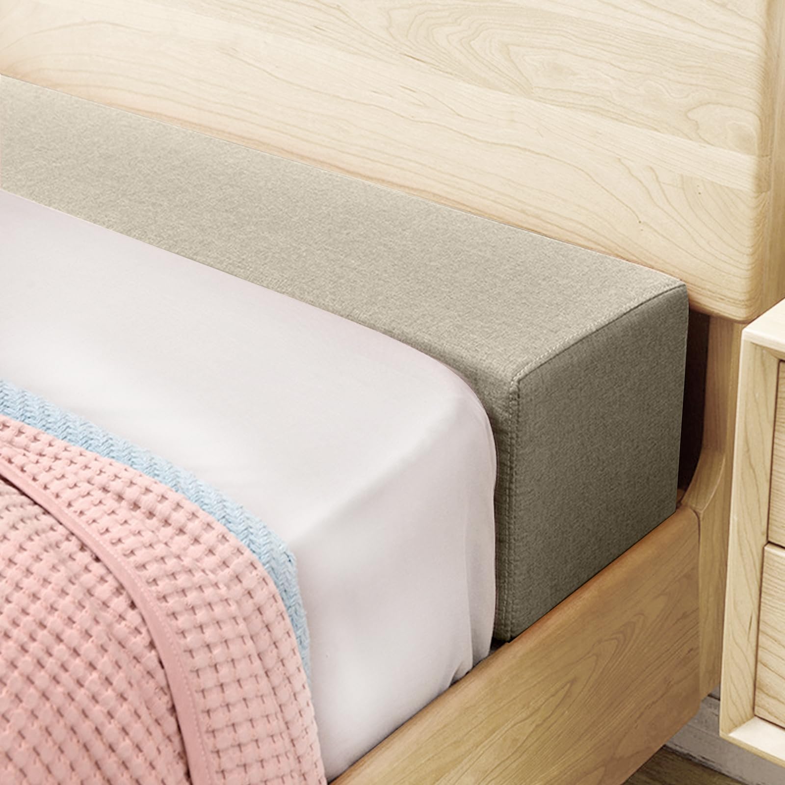 Premium Bed Gap Filler & Mattress Extender for Full/Twin/Queen/Cal King/King Size Beds - High Density Foam Wedge Pillow with Removable Washable Cover (Beige, 60x4x12 Inches) - Eliminates Space Between Headboard & Mattress, Prevents Items from Falling Behind Bed, Perfect for Home, Hotel and Dorm Use