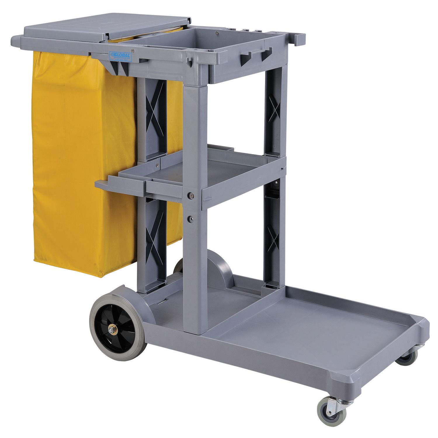 Global Industrial Janitor Cart - Heavy Duty Gray Cleaning Cart with 25 Gallon Vinyl Trash Bag - Perfect for Office, School, Hospital & Warehouse Cleaning