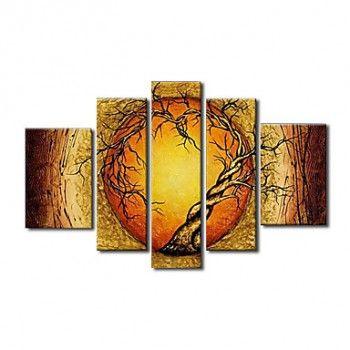 Extra Large Wall Art Set - 5 Piece Abstract Canvas Painting with Moon and Tree of Life Design | Perfect for Living Room, Bedroom & Office Decor