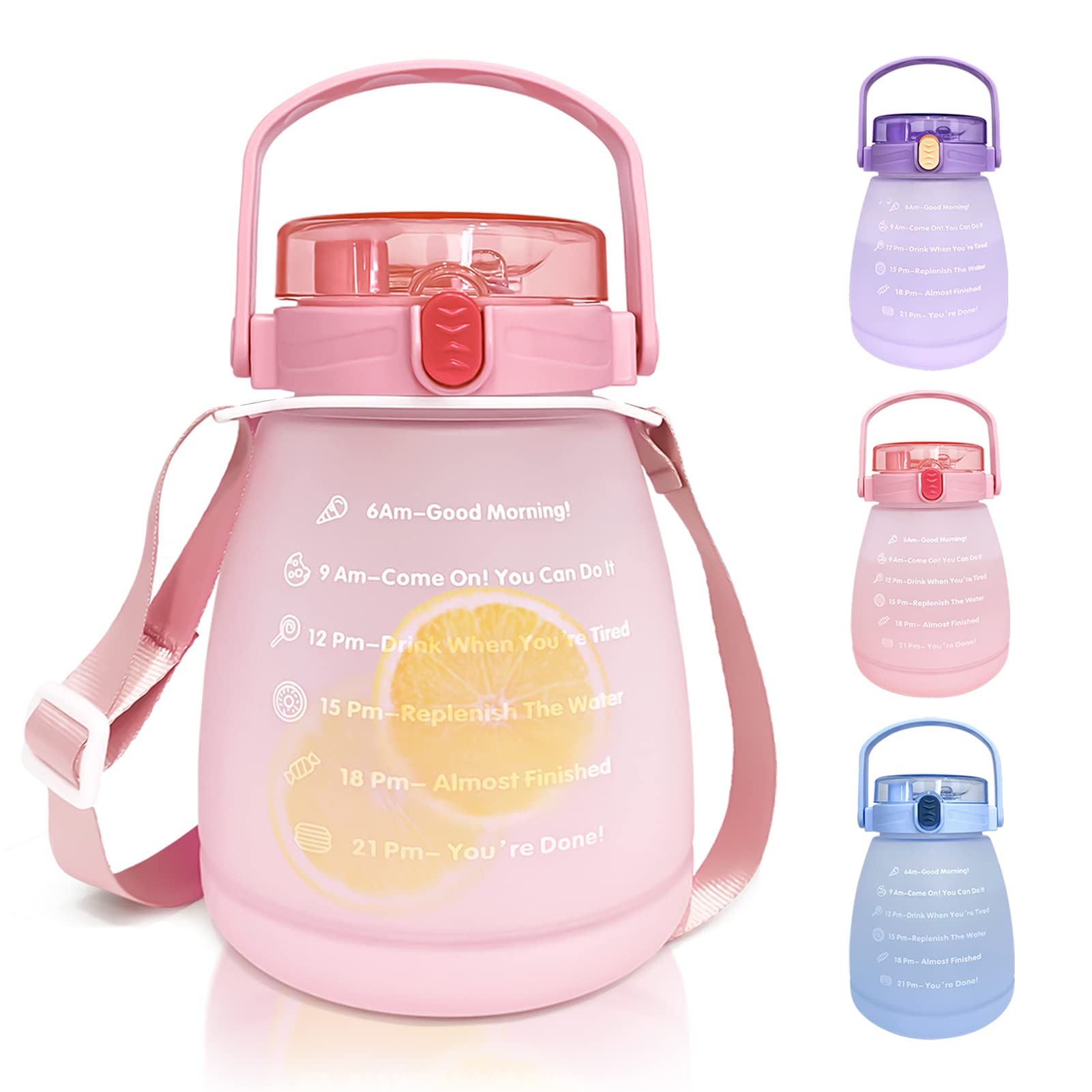 Big Belly Water Bottle with Straw - 32oz Large Capacity BPA-Free Leak Proof Sports Water Bottle with Time Marker for Kids, Students - Perfect for School, Outdoor, Camping & Gym Hydration