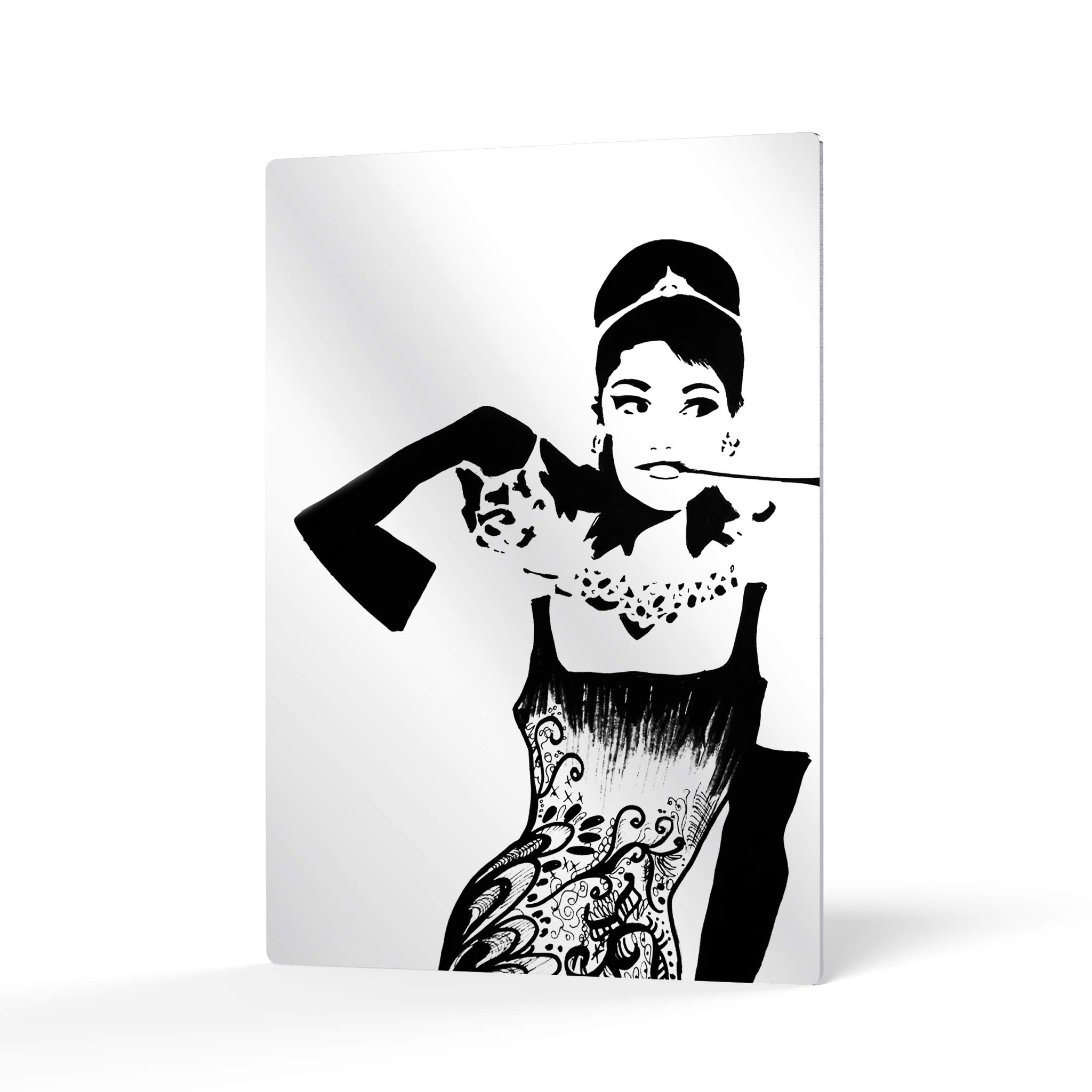 Audrey Hepburn Wall Art with Cat - Iconic Breakfast at Tiffany's Movie Black & White Metal Print - 40x30 Inch Home Decor for Bedroom & Living Room - Perfect for Movie Lovers & Vintage Style Interiors