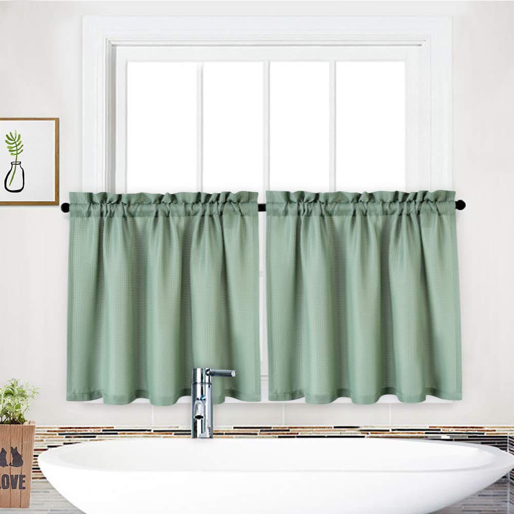 Waterproof Waffle Woven Textured Short Curtains for Bathroom & Kitchen Windows - 30