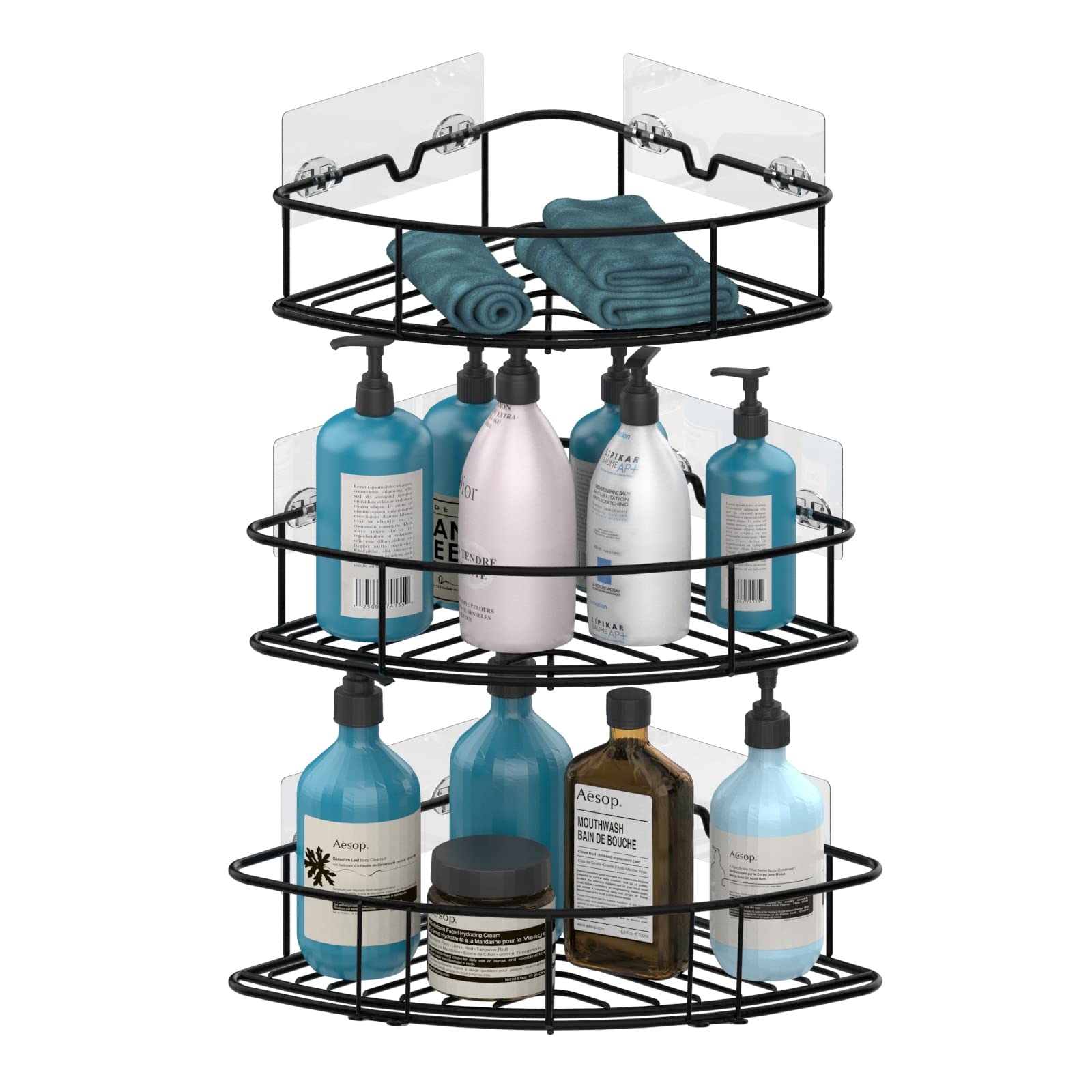 AXTEE 3-Pack Stainless Steel Corner Shower Caddy with Hooks - Rustproof SUS304 Bathroom Organizer for Shower, Toilet, Kitchen & Dorm - Space Saving Black Shower Shelf (Perfect for Small Bathrooms & College Dorms)
