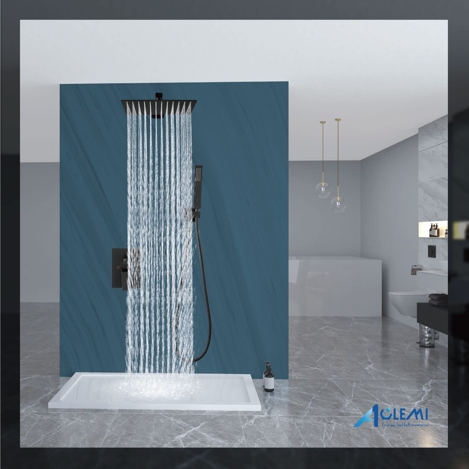 Aolemi Matte Black 12 Inch Wall Mount Shower Faucet Set - Rain Shower System with Handheld Spray, Rough-in Valve & Trim Kit - Perfect for Modern Bathroom Renovation & Spa-Like Shower Experience