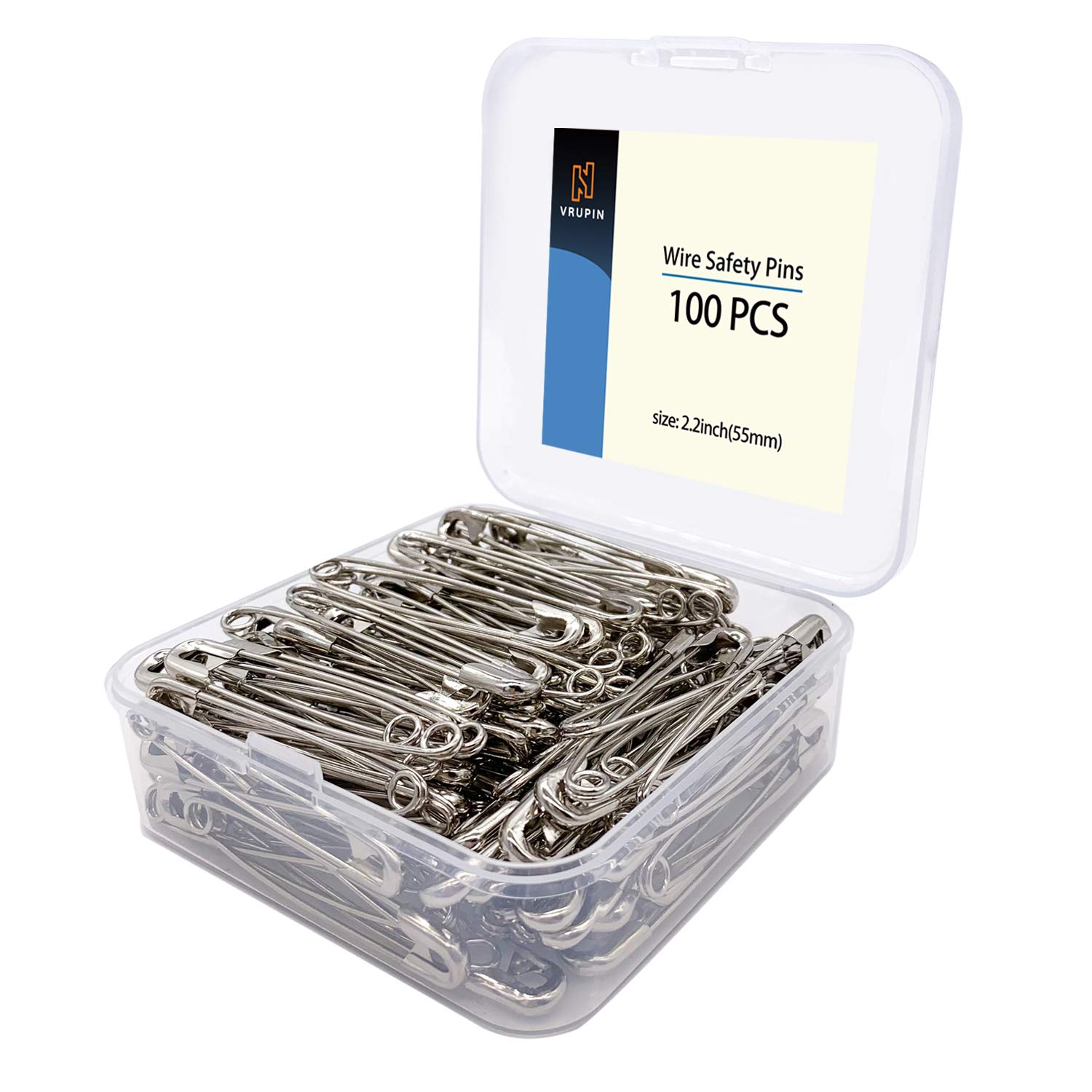 Vrupin 100PCS 2.2In Stainless Steel Safety Pins - Bulk Sewing Clips for Clothing & Crafts