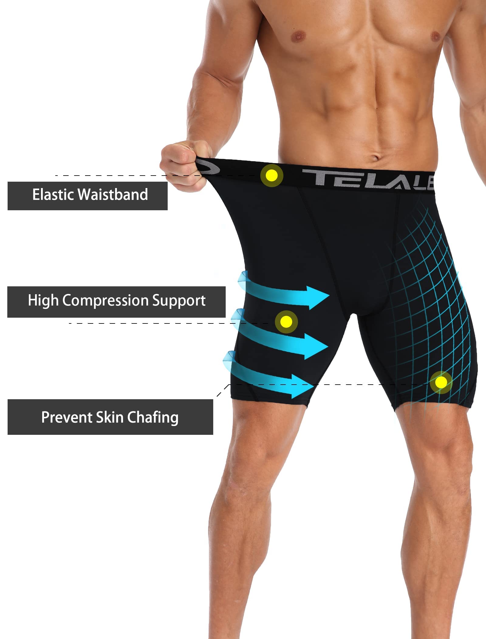 TELALEO 6-Pack Men's Compression Shorts - Breathable Spandex Workout Shorts for Running, Gym & Sports - Performance Baselayer Underwear for Active Lifestyles