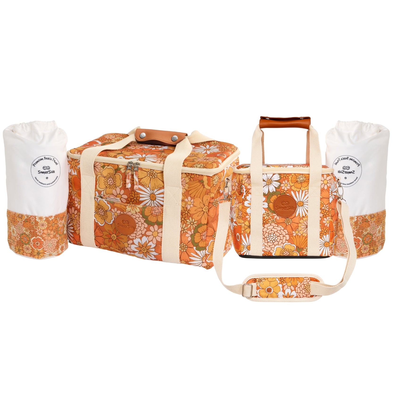 Premium Golden Hour Cooler & Towel Set - Insulated Beach Cooler with Soft Microfiber Towels for Pool, Picnic, Camping & Outdoor Adventures