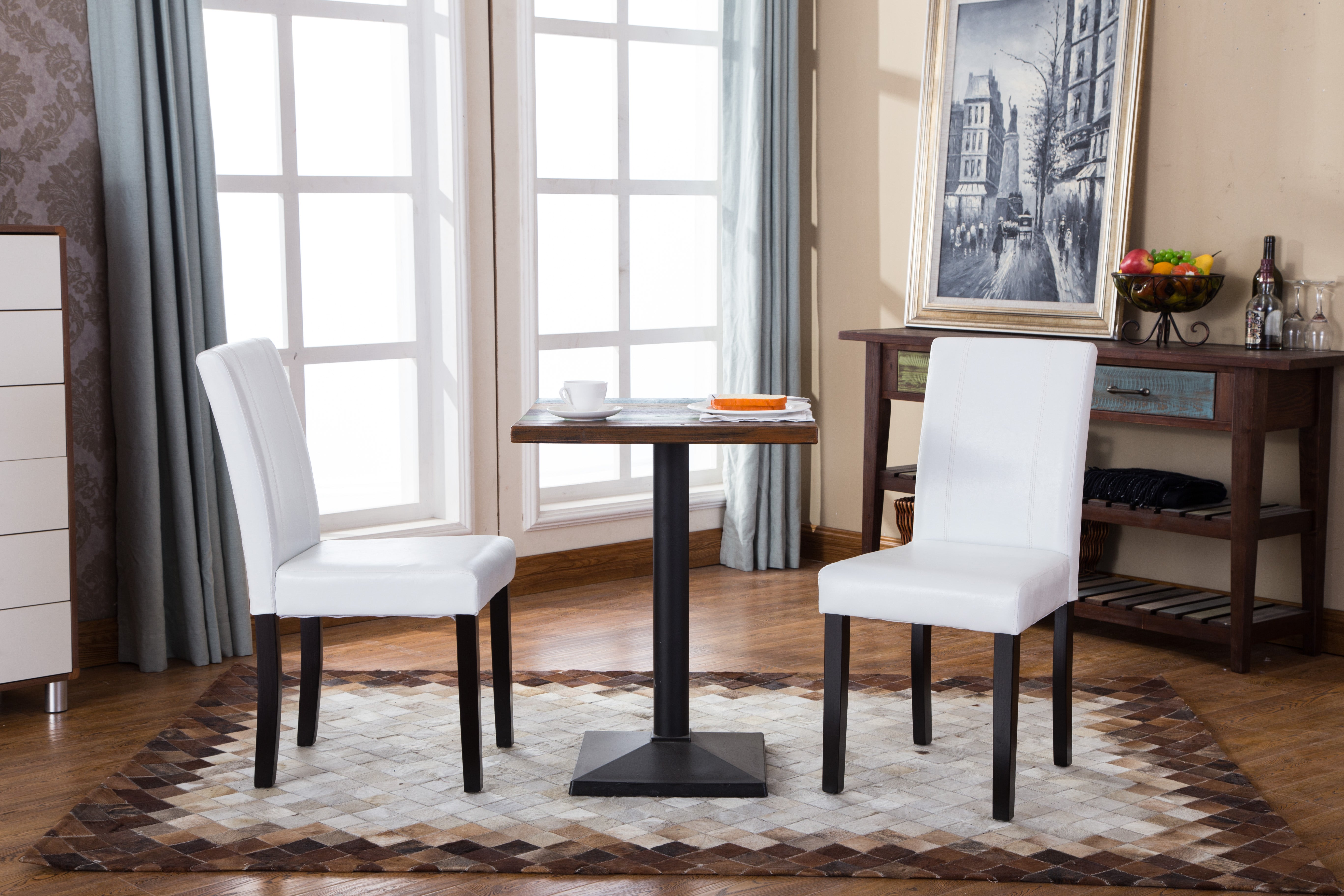 Roundhill Urban Style Solid Wood Faux Leather Parsons Dining Chairs - Set of 2, White - Modern Kitchen & Dining Room Furniture for Home & Restaurant Use