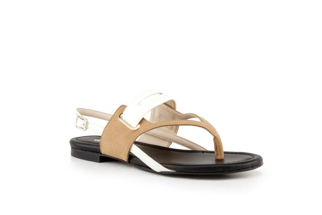 Grace Vegan Leather Gladiator Sandals for Women - Comfortable Strappy Sandals in Sand & White | Perfect for Summer, Beach, and Casual Outings