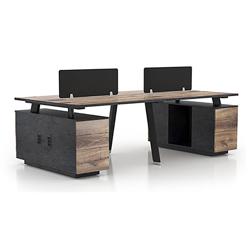 ARTO 4-Person Back-to-Back Office Workstation with 4 Storage Cabinets - 2.4M Warm Oak & Black Finish - Perfect for Open Office Layouts & Collaborative Workspaces