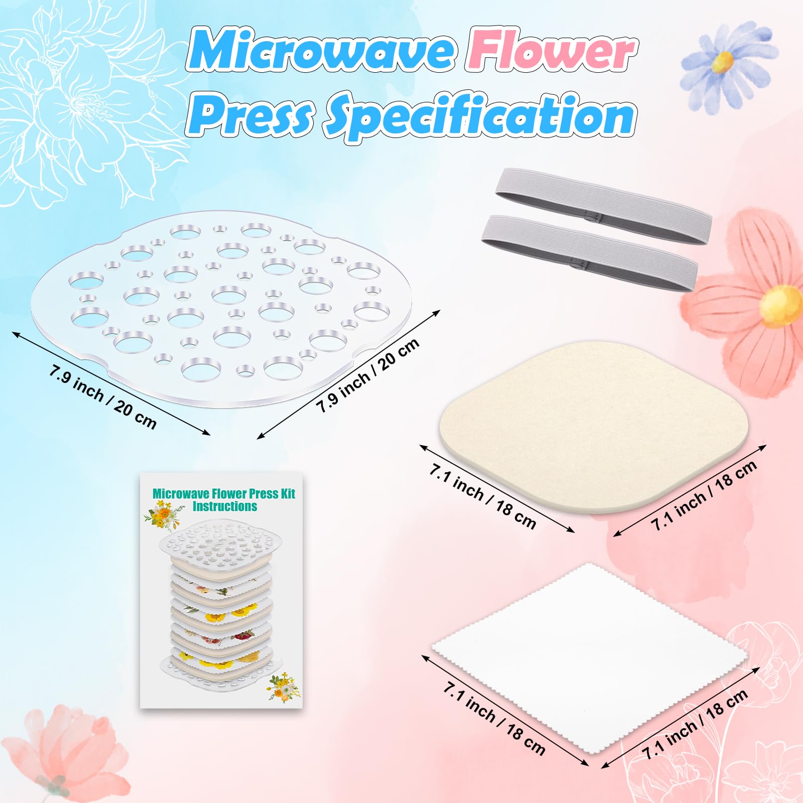 Windspeed 2-Layer Microwave Flower Press Kit (7.9×7.9 in) - Fast Drying Plant Press for DIY Resin Art, Scrapbooking, Nail Art & Botanical Crafts - Perfect for Preserving Flowers, Leaves & Herbs for Home Decor & Gift Making