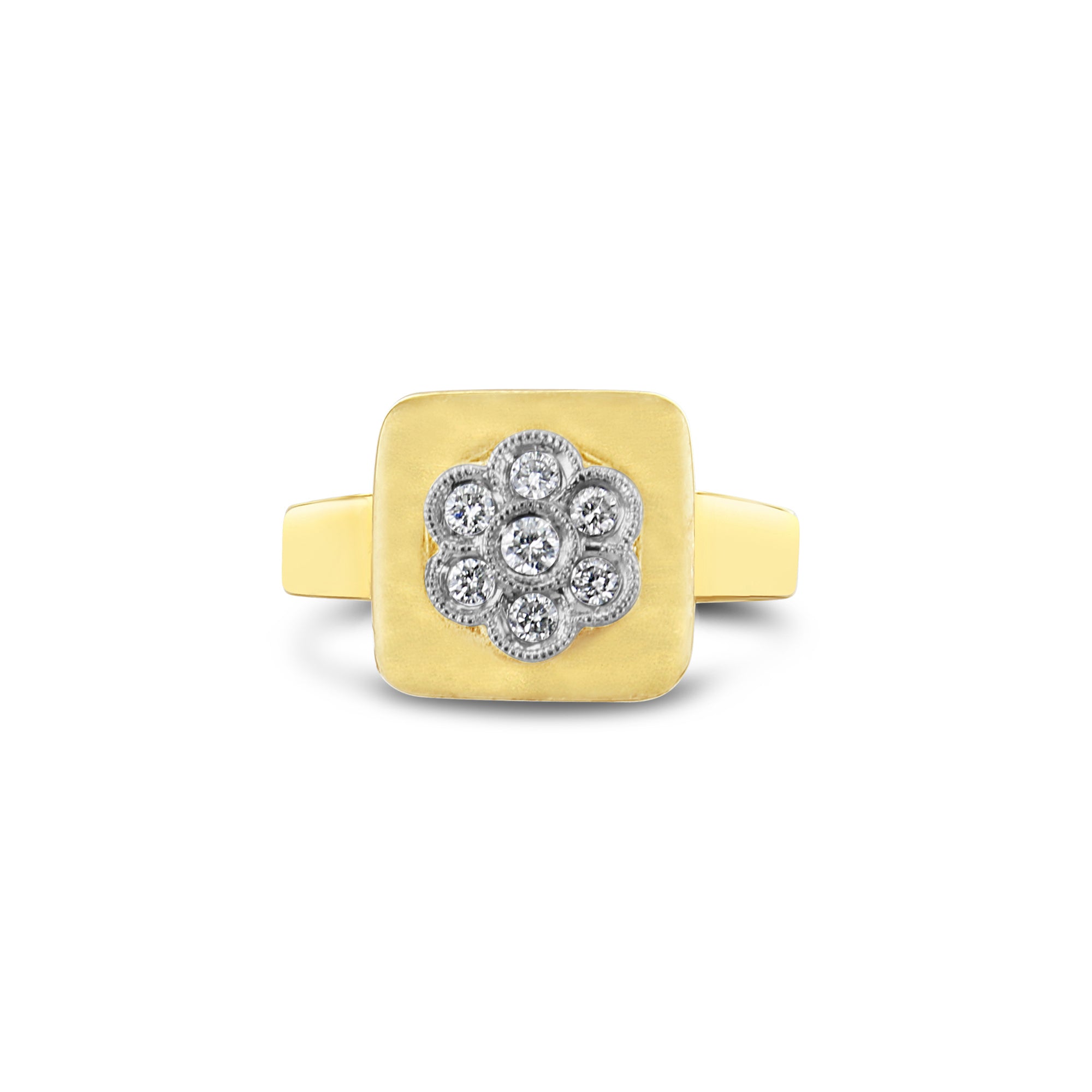 14K Yellow Gold Diamond Flower Ring - Elegant Brushed Satin Finish for Women, Perfect for Anniversary, Engagement & Special Occasion Gifts