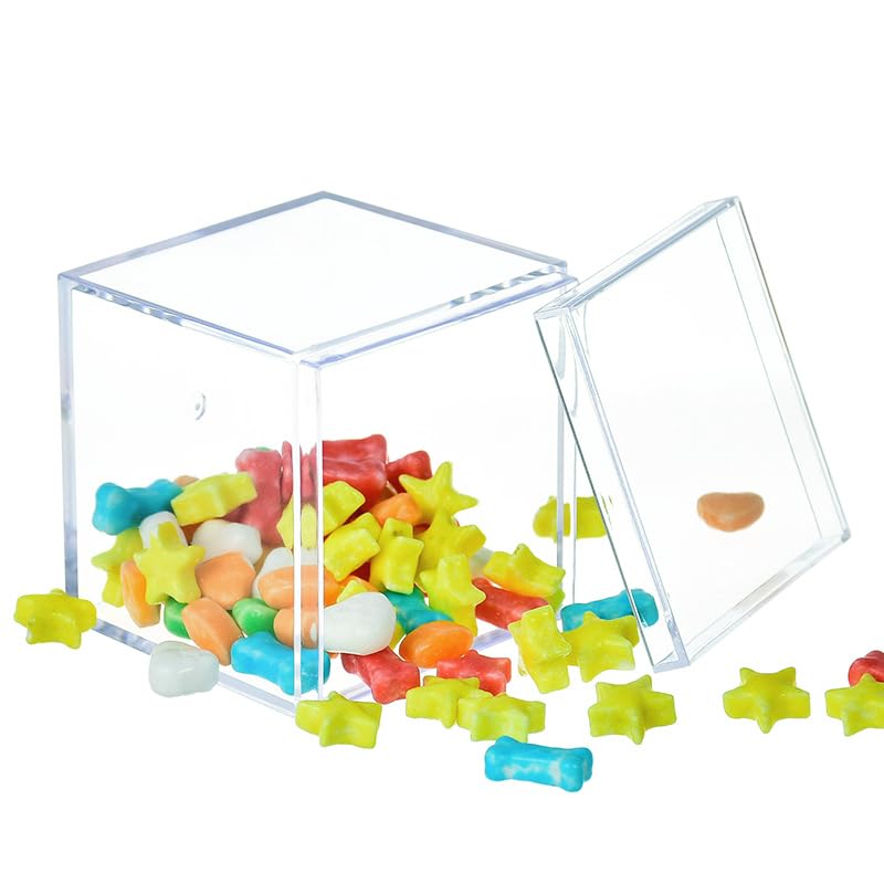 Clear Acrylic Box with Lid - Small Square Transparent Storage Container for Candy, Jewelry, Cookies, Macarons | Perfect for Easter Party Decorations, Cake Display & Home Organization