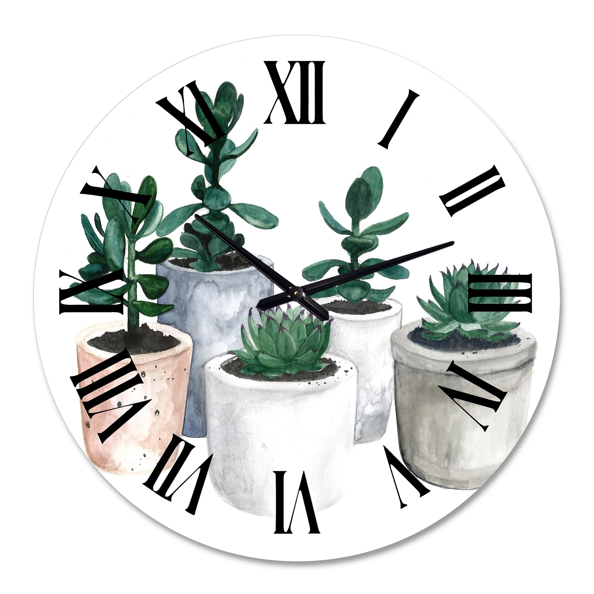 Farmhouse Wall Clock with Cactus and Succulent Design - Large Floral Botanical Wall Clock for Bedroom, Living Room, Kitchen Decor | Perfect Rustic Home Decor Gift