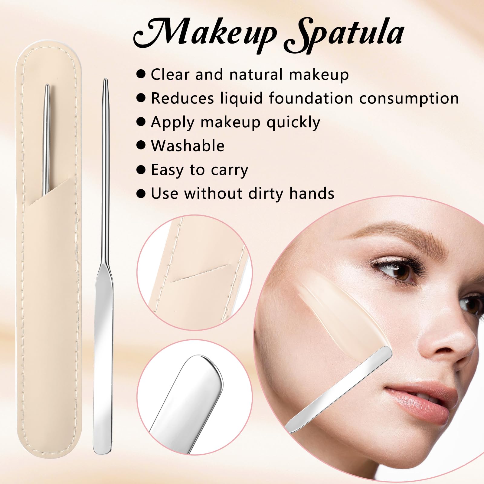 Thinp Foundation Spatula - Silicone & Stainless Steel Double-Edged Makeup Spatula Tool for Precise Foundation Application | Perfect for Small Face Areas, Contouring, and Professional Makeup Palettes