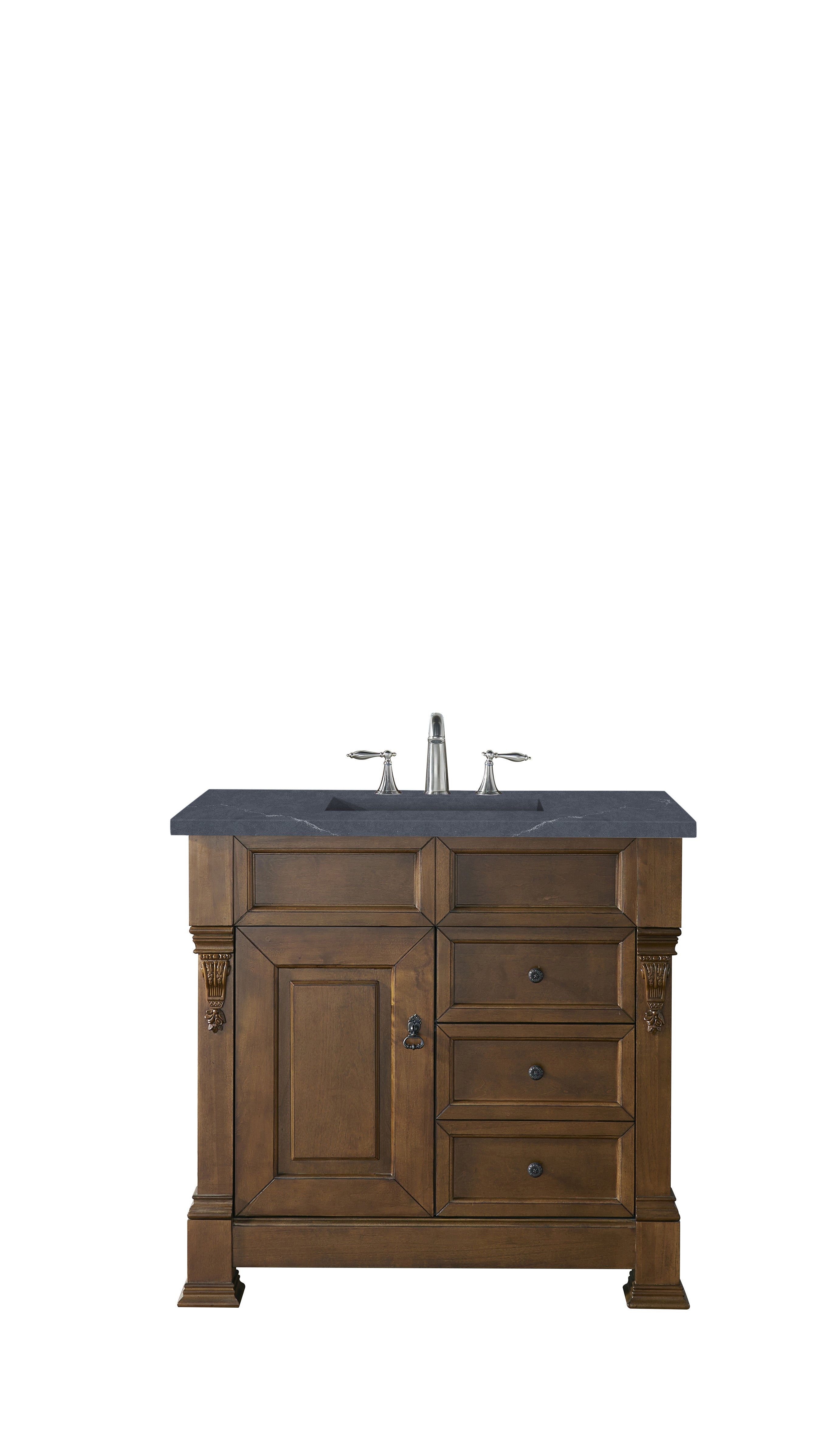Brookfield 36 Inch Single Bathroom Vanity in Country Oak with 3CM Charcoal Soapstone Quartz Top - Perfect for Modern Farmhouse & Rustic Bathroom Decor