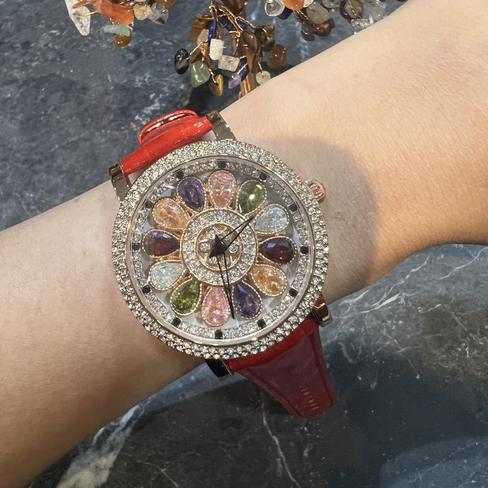 AG Collective Women's Red Leather Strap Watch L 5046 RGRB R - Elegant Fashion Accessory for Office, Party & Everyday Wear