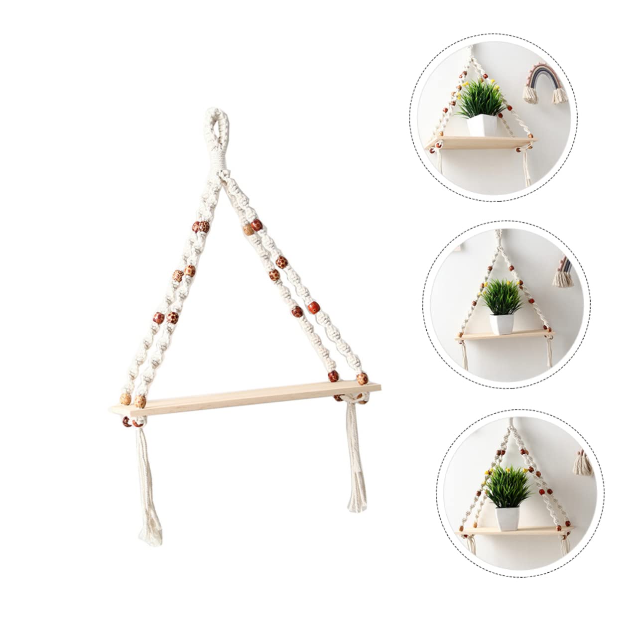 WHAMVOX Handmade Cotton Rope Storage Rack with Wooden Board - Minimalist Home Decor Organizer for Bathroom, Kitchen & Bedroom Organization