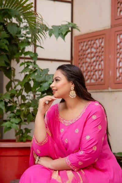 Stylish Pink Bandhani Anarkali Plus Size Kurti Dupatta Set of 2 - Elegant Indian Ethnic Outfit for Women, Perfect for Weddings, Festivals & Special Occasions