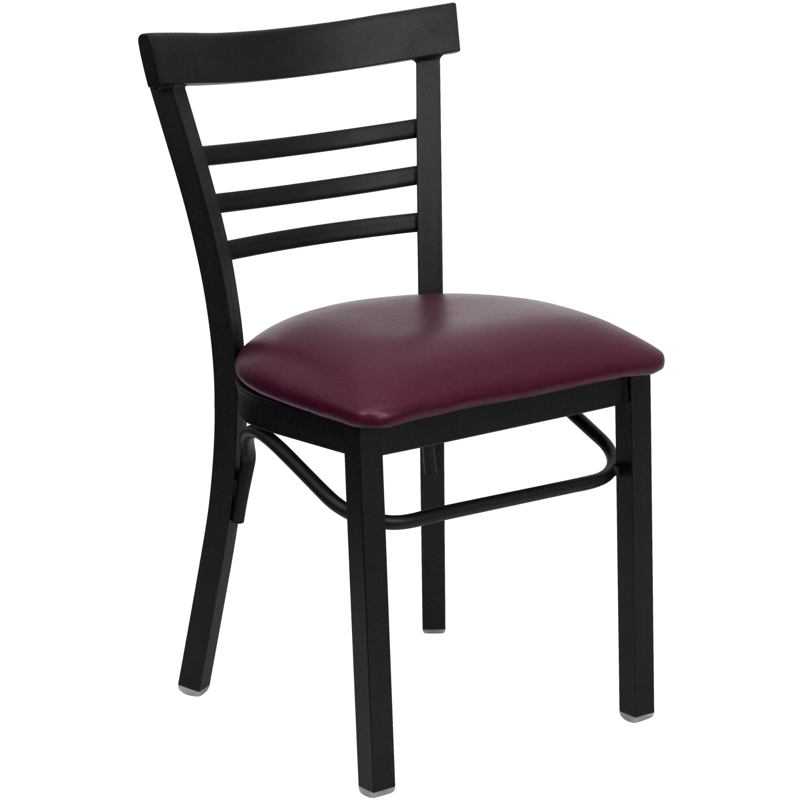 EMMA + OLIVER Black Metal Dining Chair with Three-Slat Ladder Back & Burgundy Seat - Modern Kitchen, Dining Room, Restaurant, and Office Furniture for Home Decor