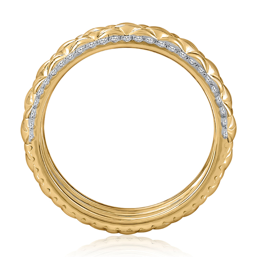 14K Gold Diamond Accent Quilted Ring for Women - Elegant Wedding, Engagement & Anniversary Jewelry Gift