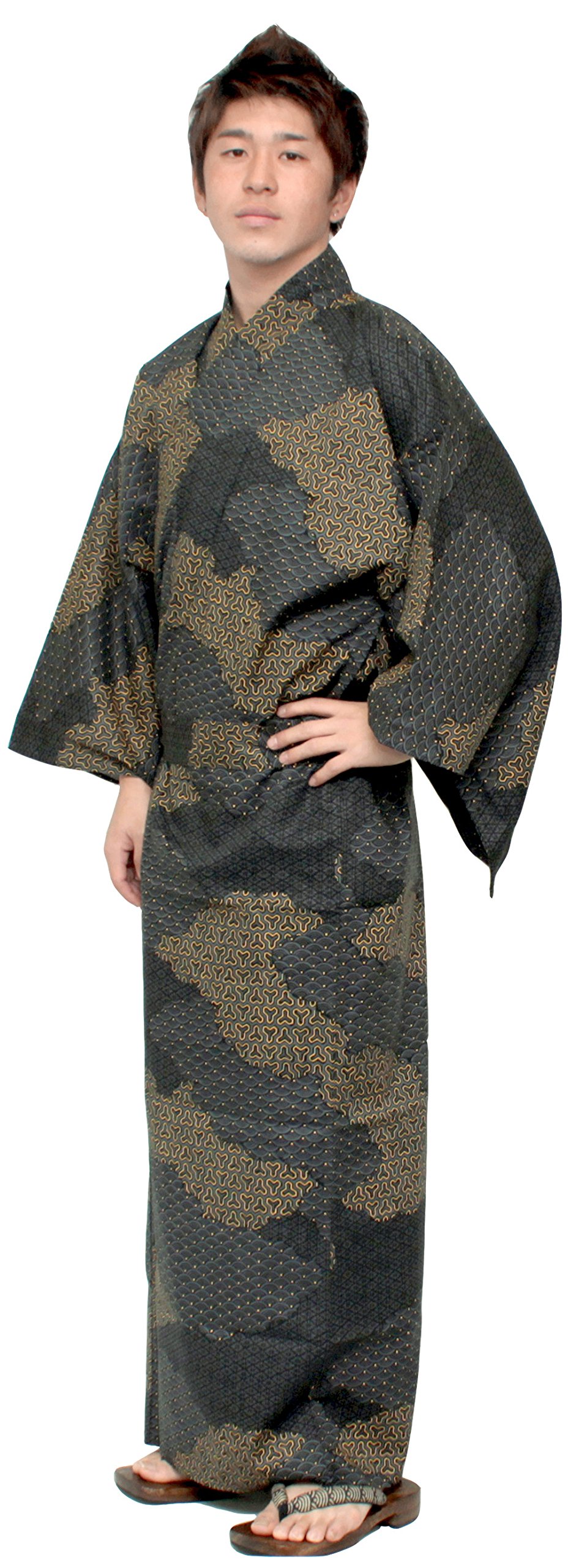 Japanese Kimono Yukata Long Robe for Men - 100% Cotton Traditional Samurai Robe (Small Size 56