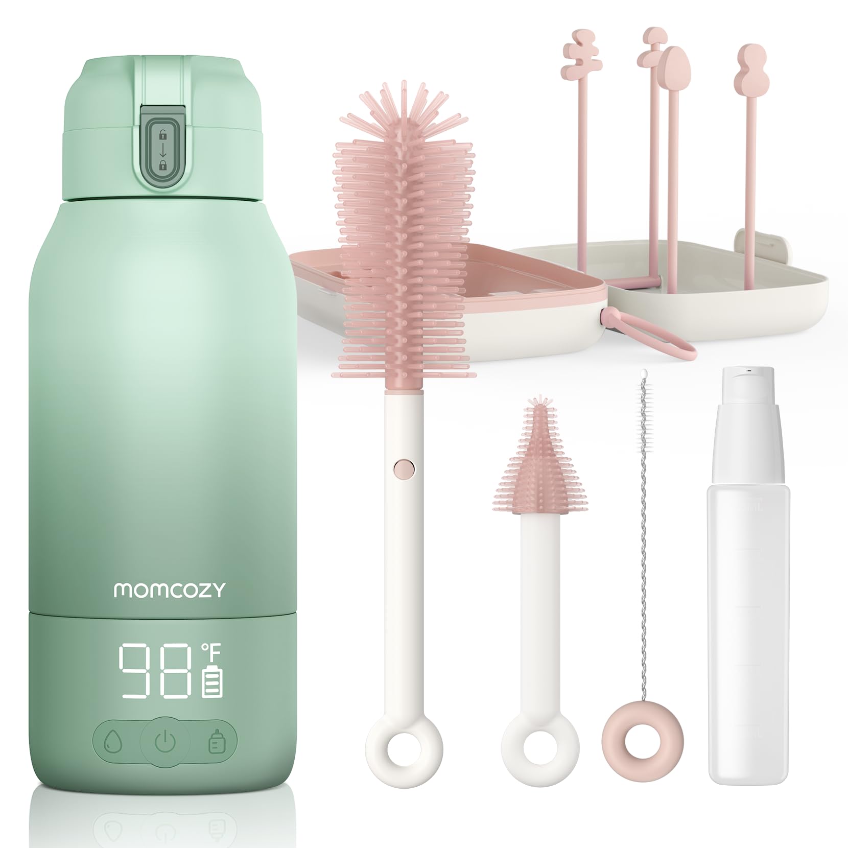 Momcozy Portable Breast Milk Warmer for Travel - USB-Powered Bottle Warmer & Cleaning Brush Set - Perfect for Nursing Moms On-the-Go, at Work or Outdoor Adventures