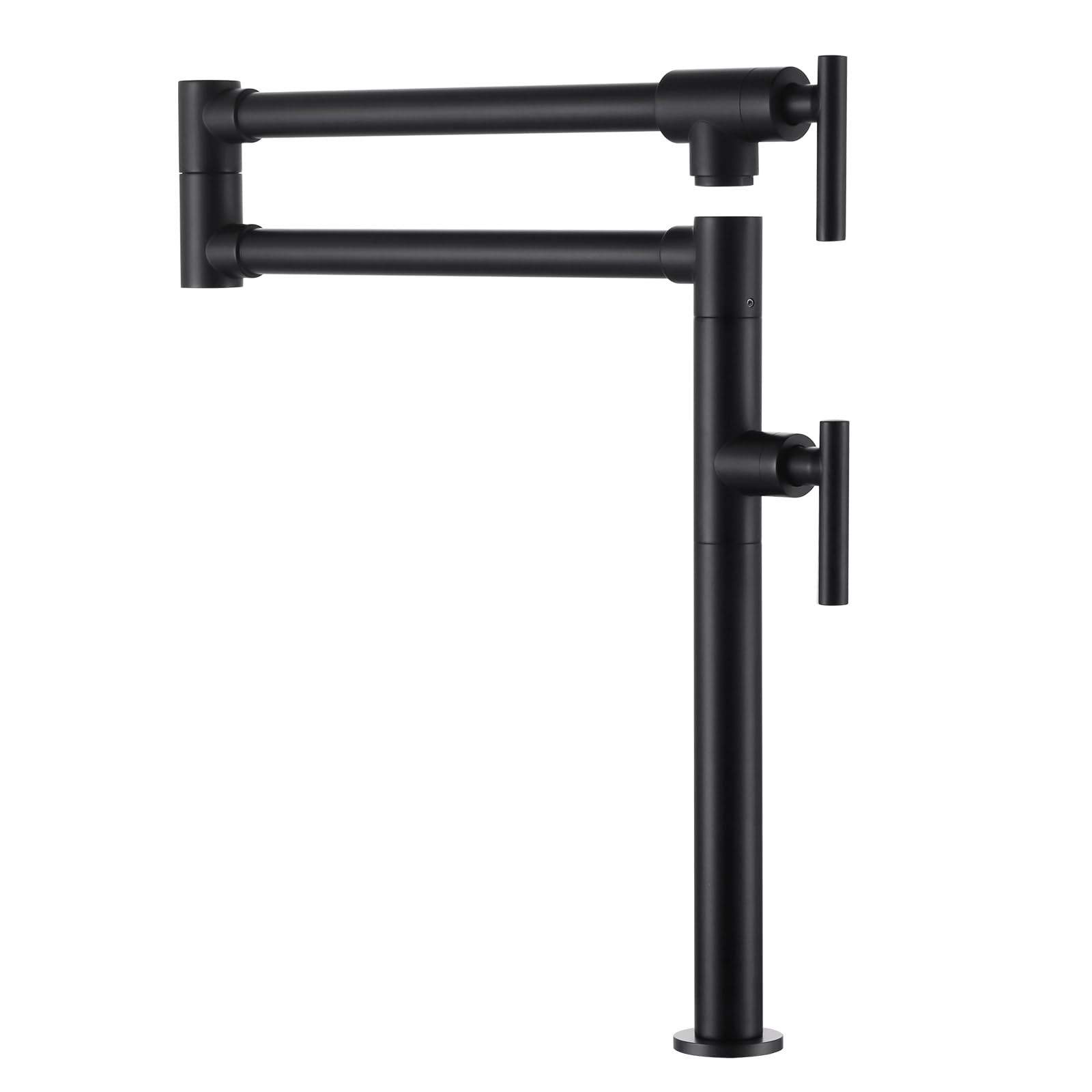 **Deck Mount Matte Black Pot Filler Faucet for Kitchen – Solid Brass Folding Faucet with Double Joint Swing Arms – Perfect for Stove, Sink & Cooking Convenience**