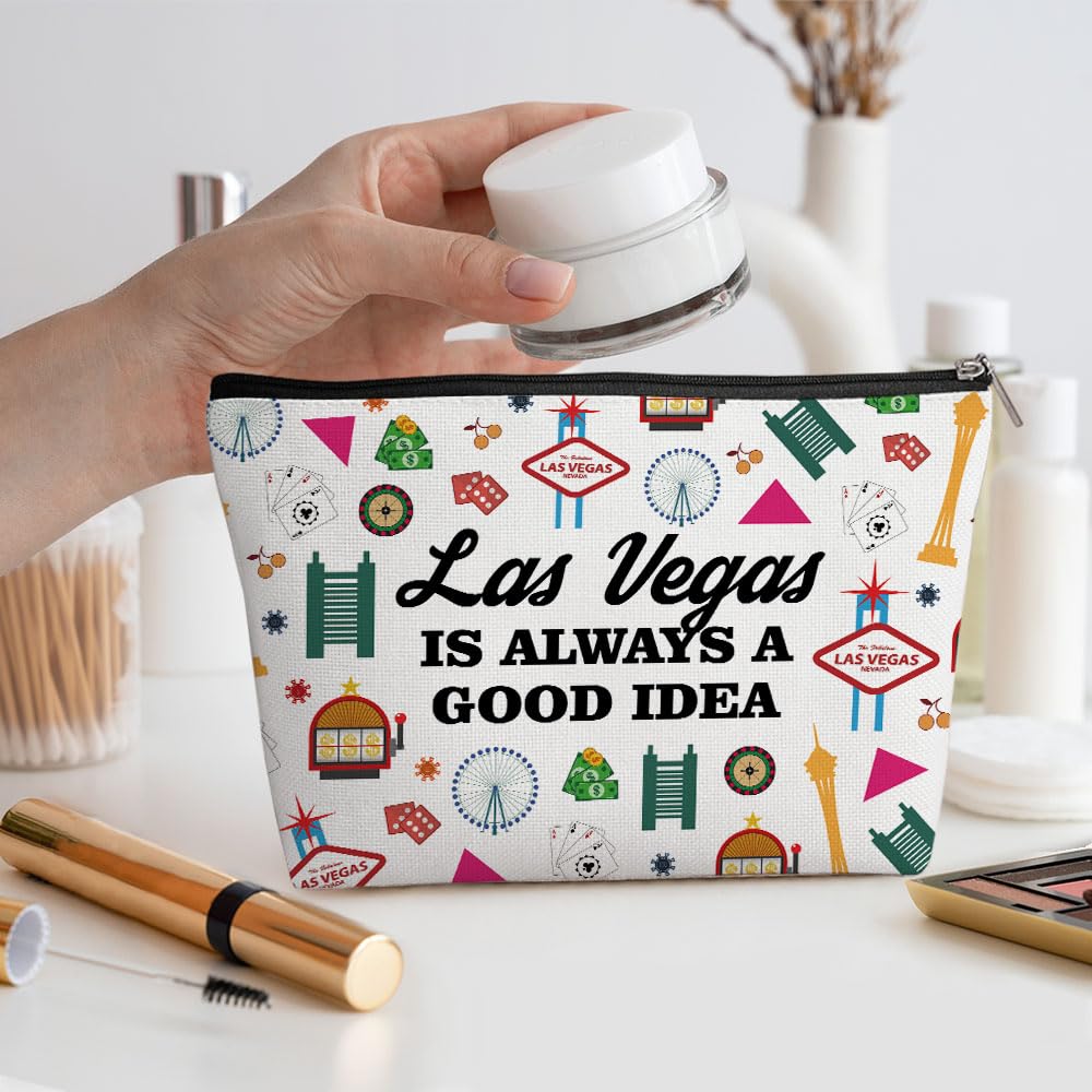 Las Vegas Themed Makeup Bag - Retro Funny Cosmetic Pouch for Women, Mom, Bestie - Perfect Gift for Birthday, Christmas, Bachelorette Party & Friendship - Great for Travel, Vacation & Vegas Lovers Souvenir