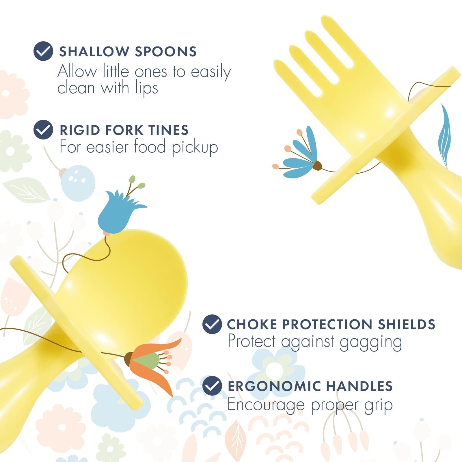 Nooli Baby & Toddler Utensil Set - BPA Free, Phthalate Free, Dishwasher & Sterilizer Safe - Soft Grip Fork for Infants & Young Kids - Perfect for Baby-Led Weaning, Daycare & Travel (Yellow)