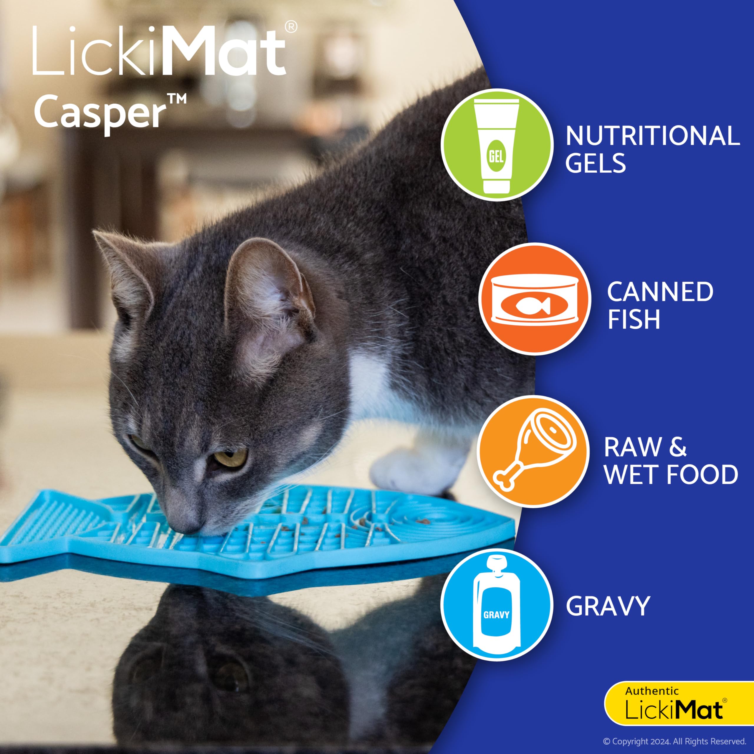 Fish-Shaped LickiMat Casper - Slow Feeder Cat Lick Mat for Anxiety Relief & Boredom - Perfect for Wet Food, Treats, Yogurt & Peanut Butter - Fun Alternative to Slow Feed Cat Bowls - Great for Grooming, Mealtime & Stress Relief - Orange Pet Supplies