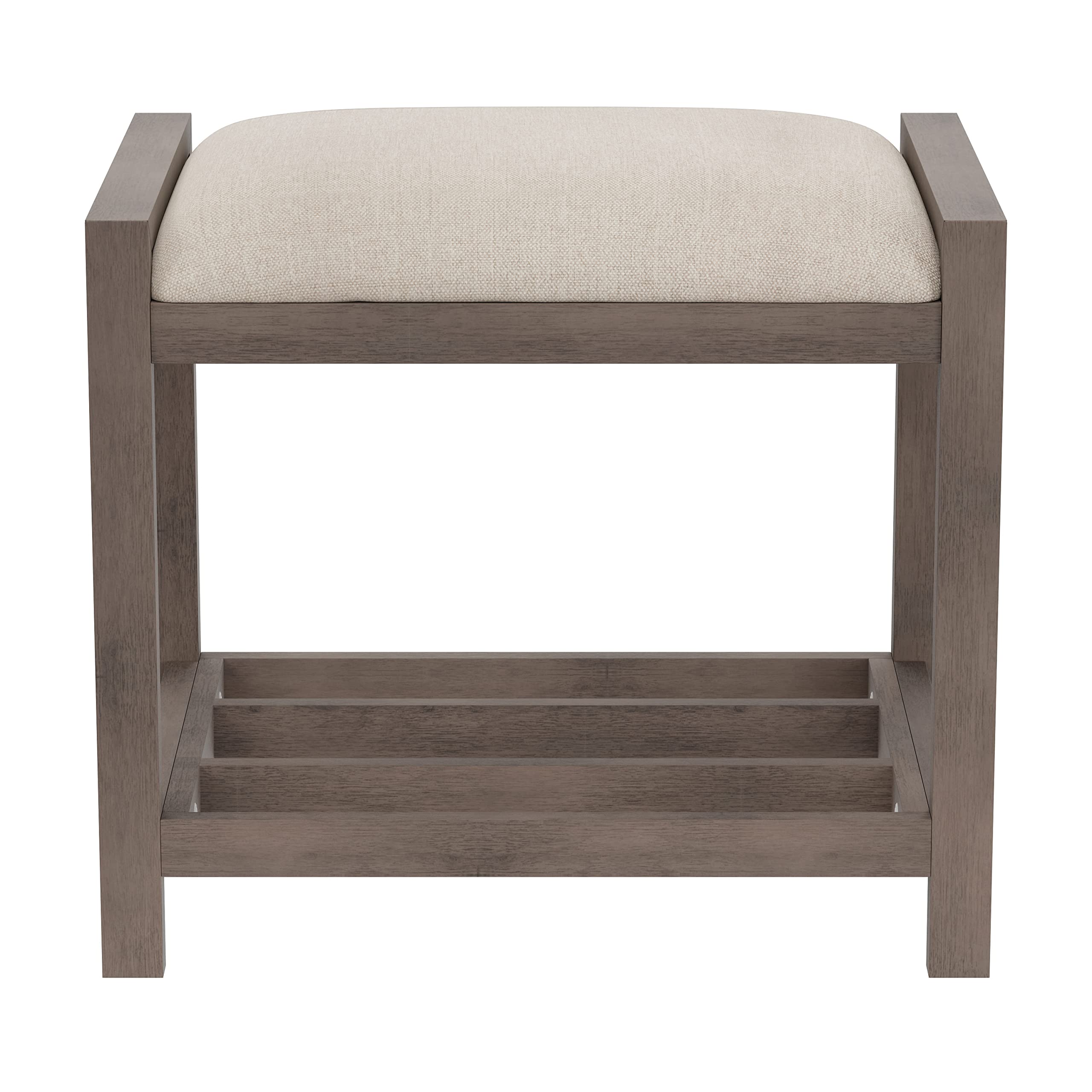 Hillsdale Furniture Amelia Vanity Stool in Antique Gray - Elegant Dressing Table Stool for Bedroom Makeup & Vanity Area, Perfect for Home Decor and Bridal Dressing Room