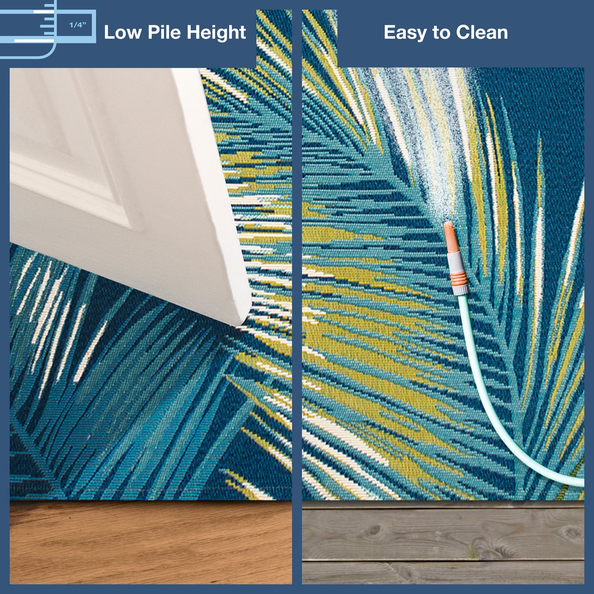 Liora Manne Marina Palm Border Indoor/Outdoor Area Rug - Navy Blue Bohemian Style Rug for Patio, Living Room, Bedroom & Deck Decor