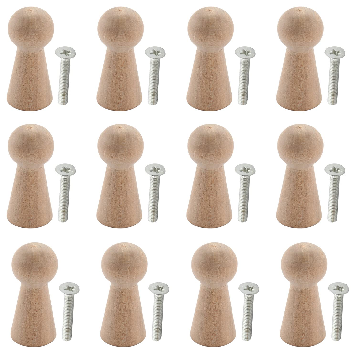 Vintage Wooden Coat Hooks Wall Mount - Handmade Single Organizer Hangers, Pack of 20pcs for Entryway, Bedroom, Bathroom & Closet Organization