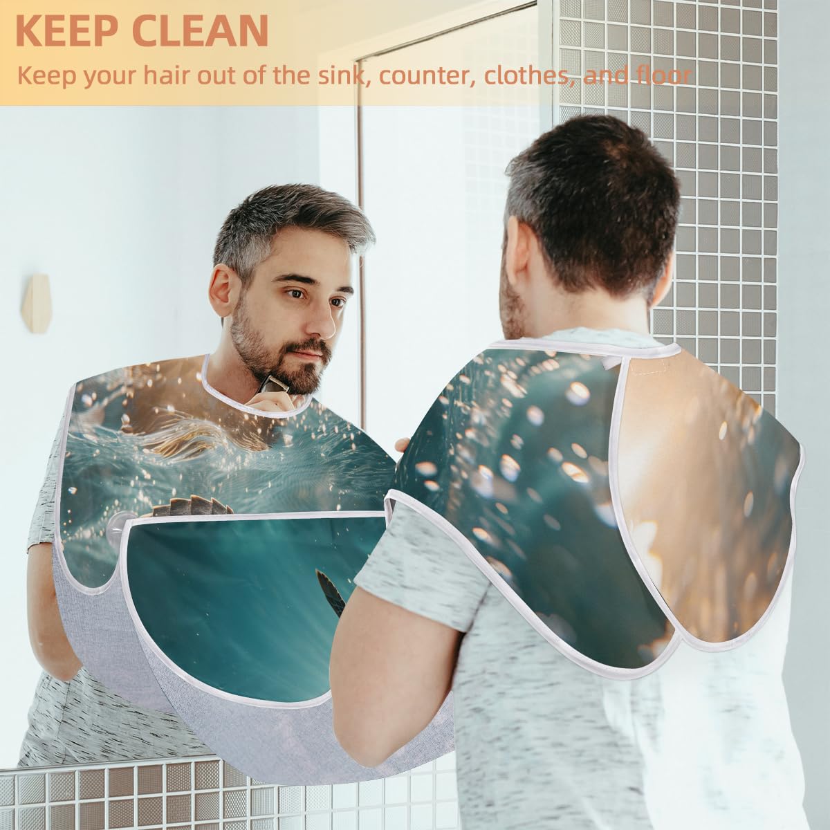 **Men's Waterproof Beard Shaving Bib & Hair Dye Apron - Artist & Barber Cape for Sink Cleanup - Perfect for Trimming, Styling & Makeup (Great Gift for Barbers & DIY Grooming)**    *(Ideal for home grooming, salon use, beard trimming, hair dyeing, makeup application & sink cleanup - prevents mess & keeps clothes clean!)*