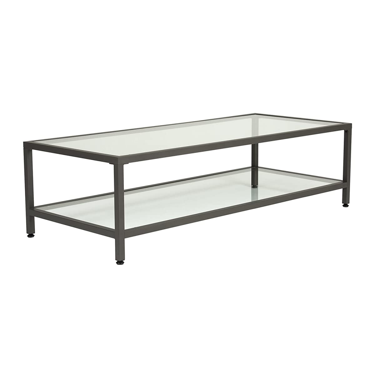 Modern Rectangular Glass Coffee Table in Gray Pewter with Clear Glass - 55