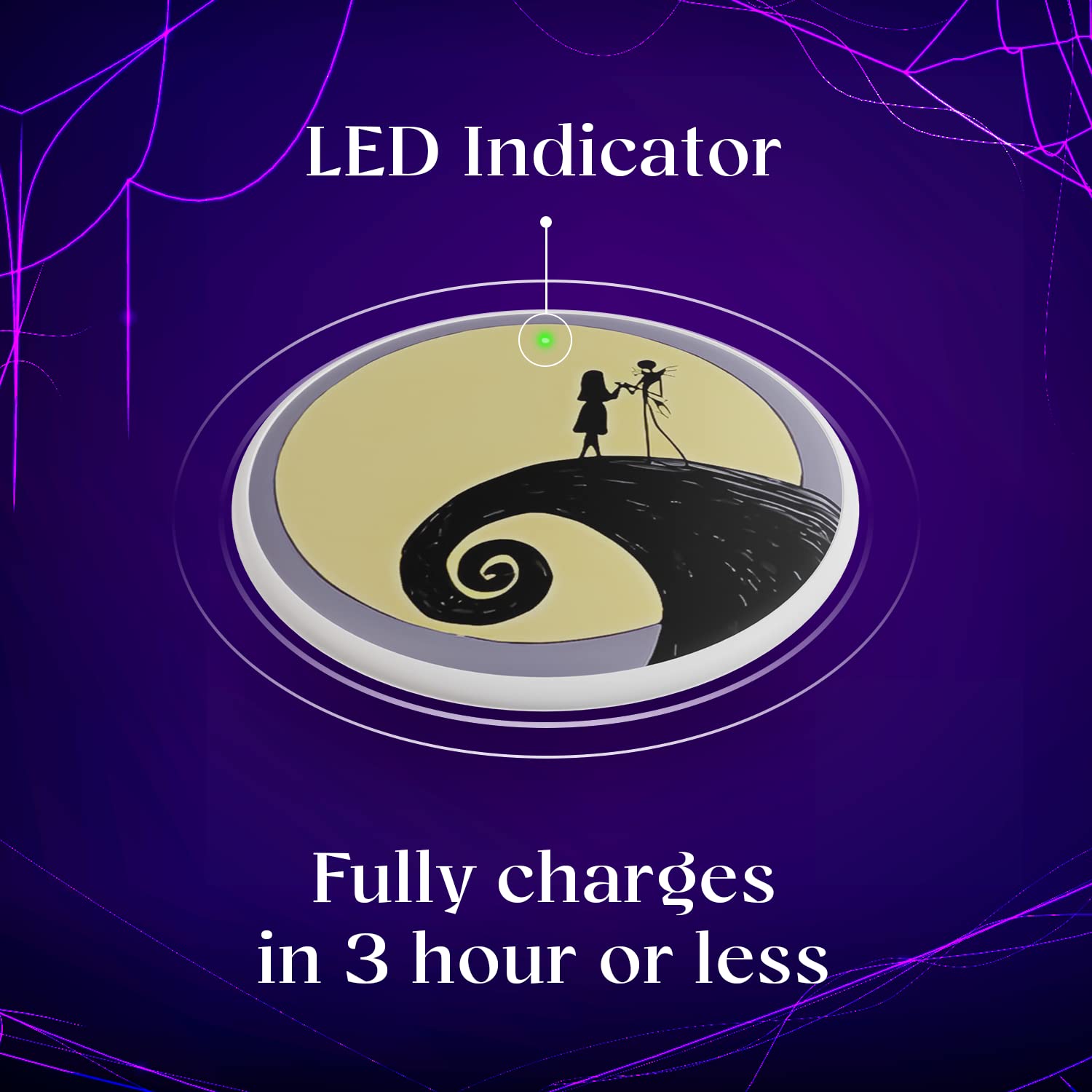 Tim Burton’s The Nightmare Before Christmas Wireless Charging Pad - Jack and Sally Themed Qi-Certified Fast Charger - Perfect Gift for Disney Fans (Men & Women) - Ideal for Bedside, Office Desk & Nightstand Decor