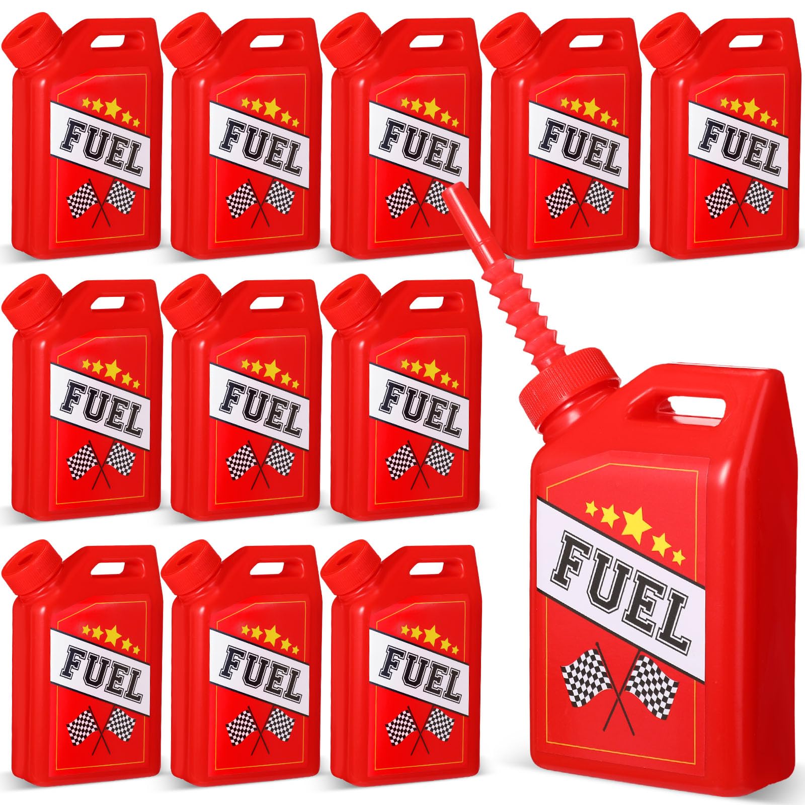 12-Pack Mifoci Race Car Fuel Can Cups Set - 11 oz Car-Themed Drinking Cups with Straws for Kids Birthday Parties, Baby Showers & Racing Theme Events - Perfect for Themed Decorations, Party Favors & Fun Beverage Serving